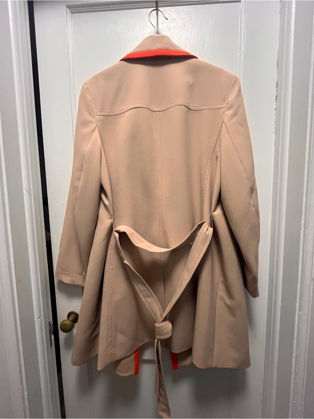Bar III Beige Trench Coat with Orange Trim - Picture 6 of 7